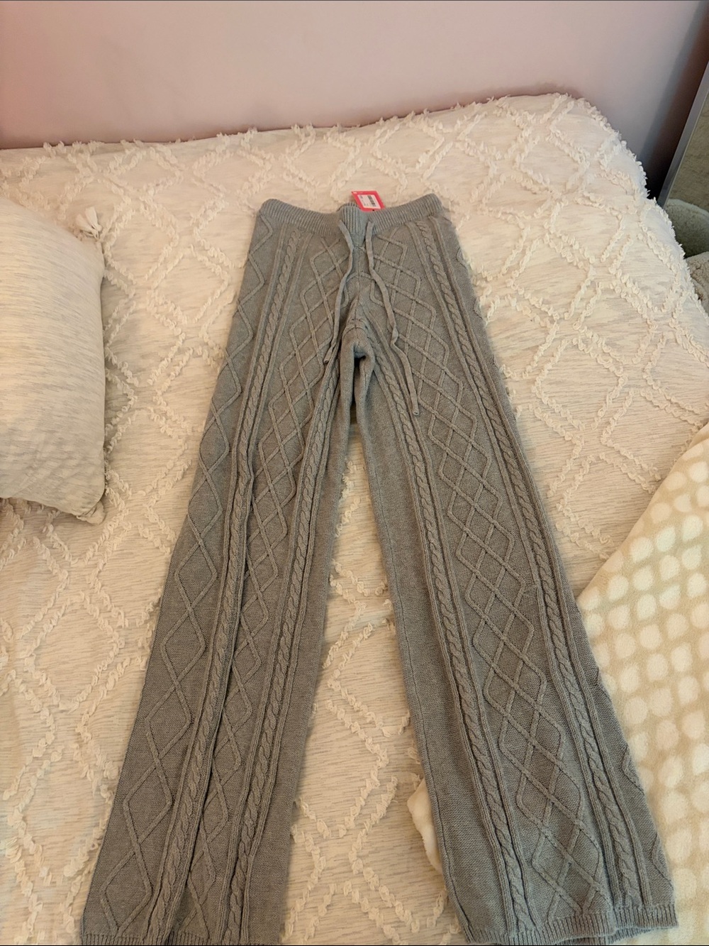 Edikted Gray Cable Knit Wide-Leg Pants